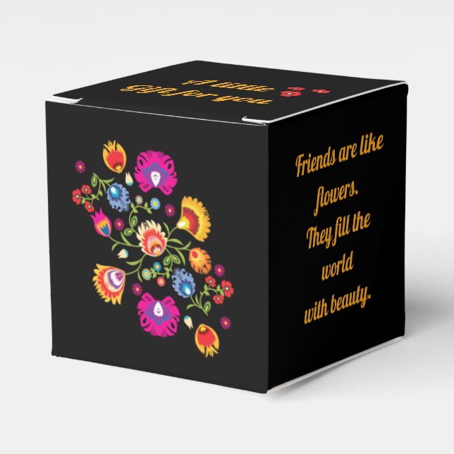 Customizable Polish folklore with pink flowers  Fa Favor Box (Front Side)
