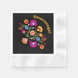 Customizable Polish folklore with pink flowers Napkin