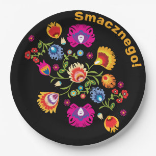 Customizable Polish folklore with pink flowers Paper Plate