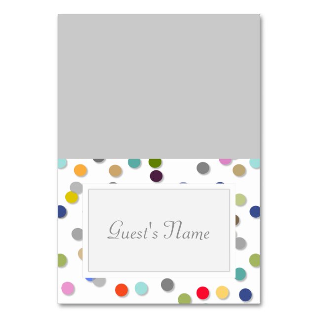 Customizable Polka Dot Confetti Name Place Cards (Front)