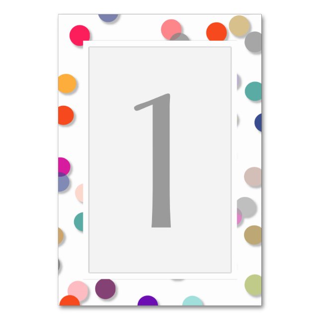 Customizable Polka Dot Confetti Table Number Card (Front)