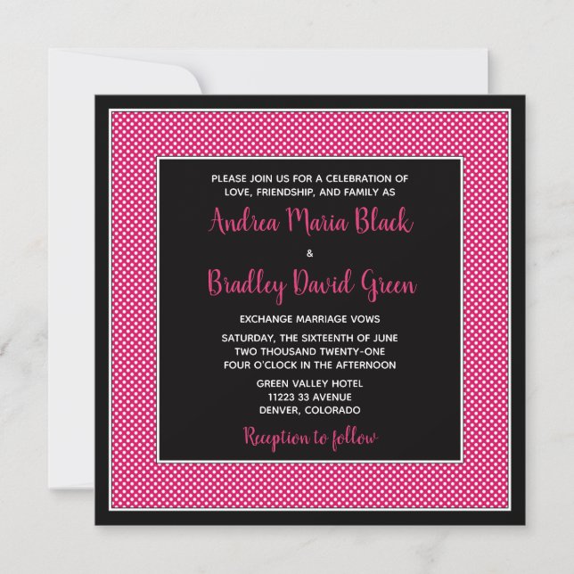 Customizable Polka Dot Wedding Invitation - Pink (Front)