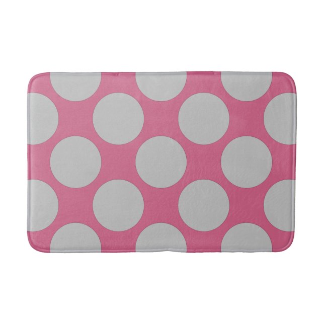 Customizable Polka Dots Pattern any Colour on Pink Bath Mat (Front)