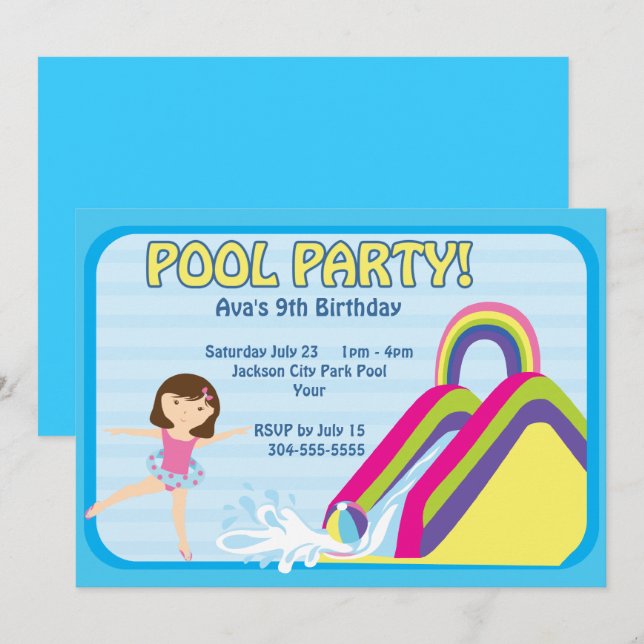Customizable Pool Party Birthday Invitation (Front/Back)