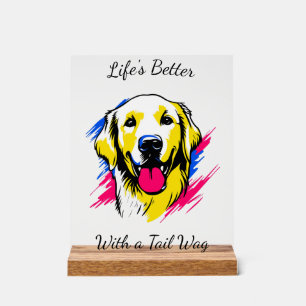 Customizable Pop Art Golden Retriever Design Acrylic Sign