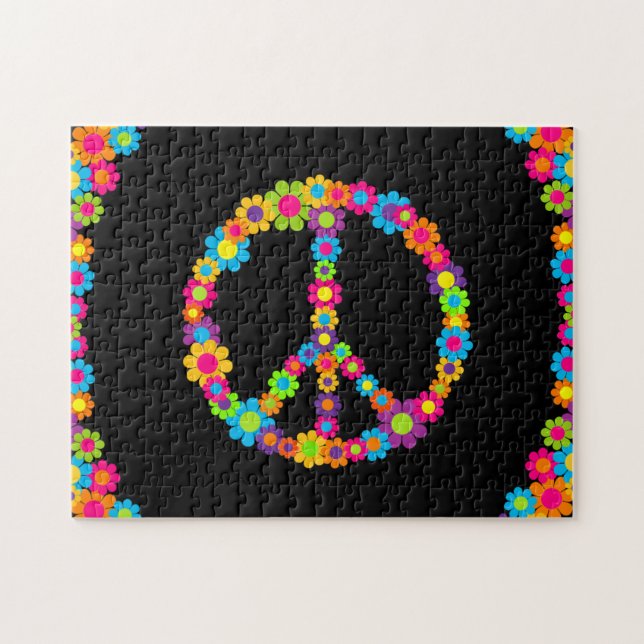 Customizable Pop Flower Power Peace Jigsaw Puzzle (Horizontal)