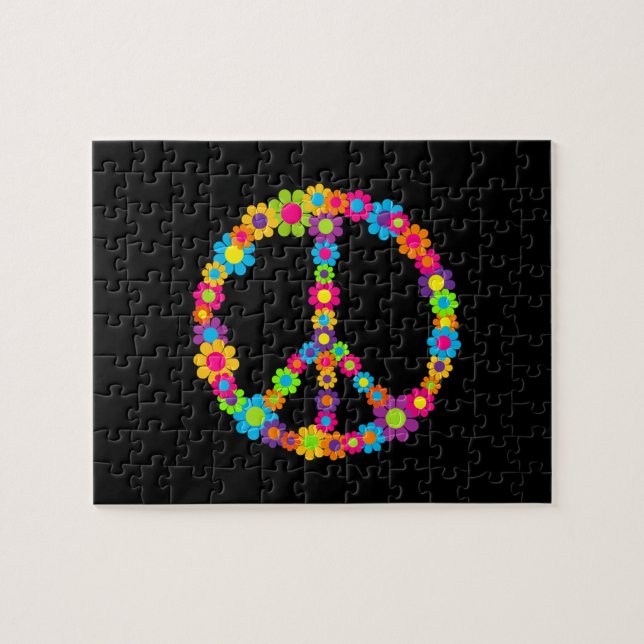 Customizable Pop Flower Power Peace Jigsaw Puzzle (Horizontal)