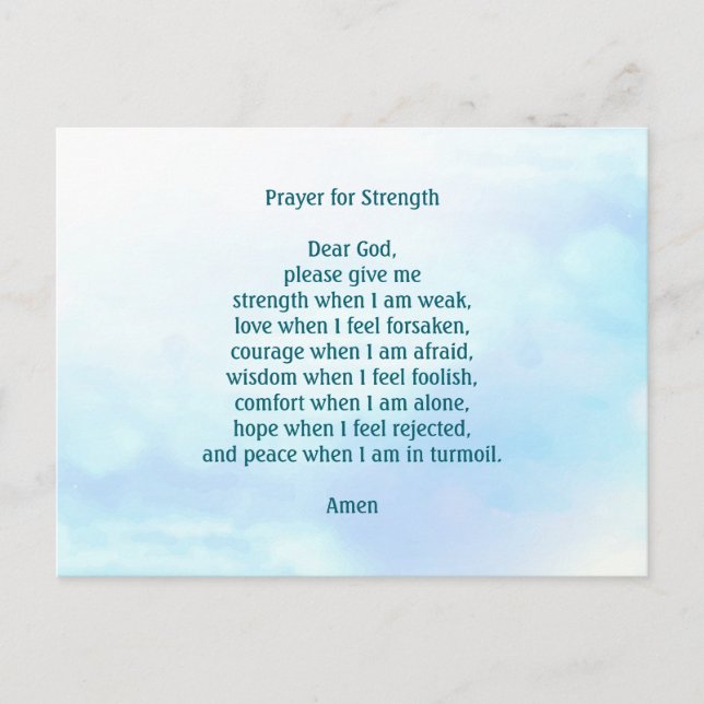 Customizable prayer for strength blue postcard (Front)