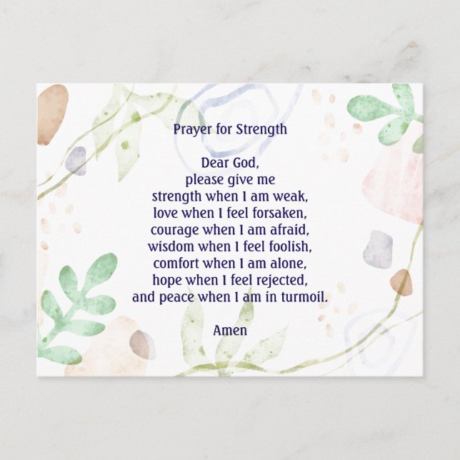 Customizable prayer for strength colourful postcard (Front)