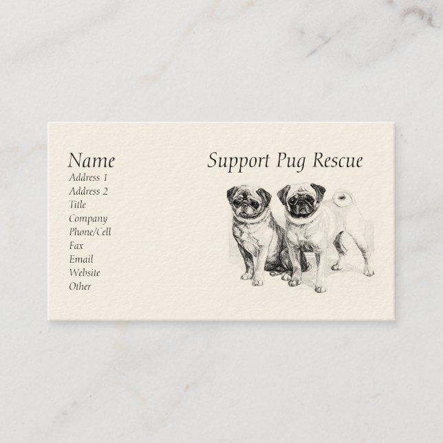 Customizable Precious Pugs Business Cards (Front)
