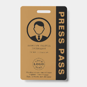Customizable Press Pass with Photo ID & Barcode Badge