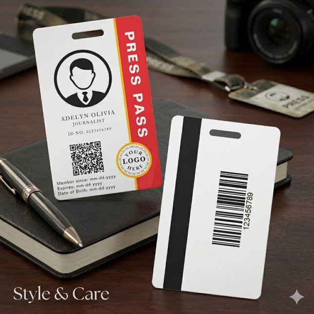 Customizable Press Pass with Photo ID & QR Code Badge (Customizable Press Pass with Photo ID & QR Code Badge)