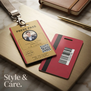 Customizable Press Pass with Photo ID & QR Code Badge
