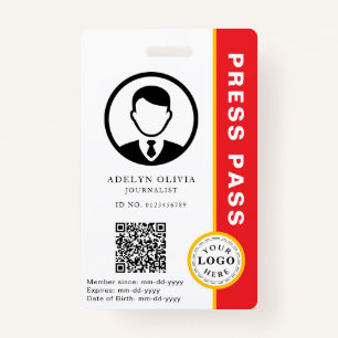 Customizable Press Pass with Photo ID & QR Code Badge