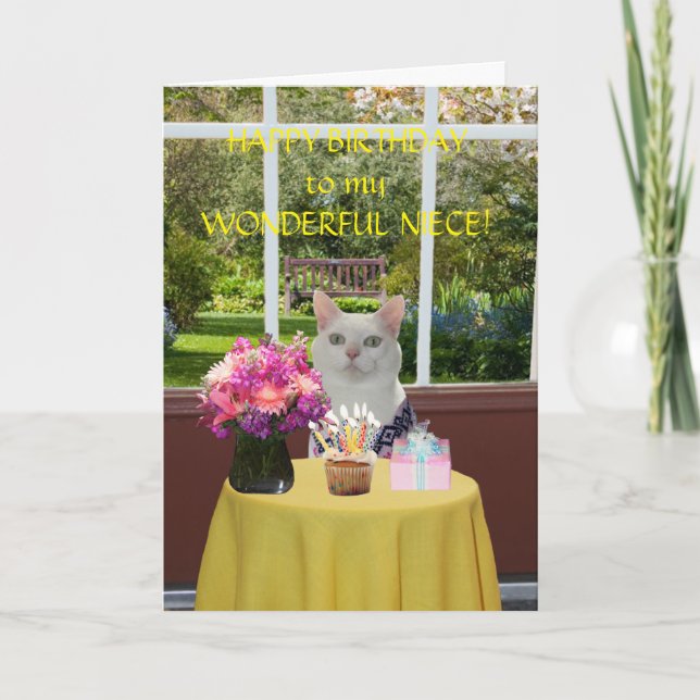 Customizable Pretty Cat Female Birthday Card (Front)