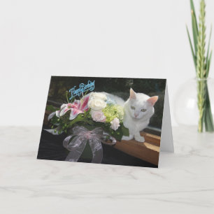 Customizable Pretty Cat/Flowers Birthday Card