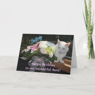 Customizable Pretty Cat/Flowers Birthday Card