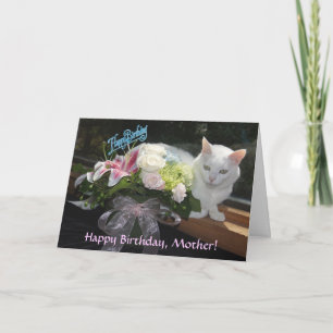 Customizable Pretty Cat/Flowers Birthday Card