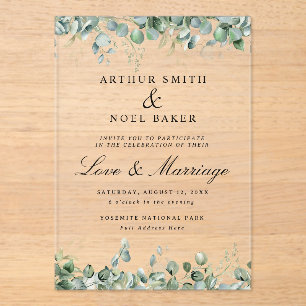 Customizable Pretty Eucalyptus Wedding  Acrylic Invitations