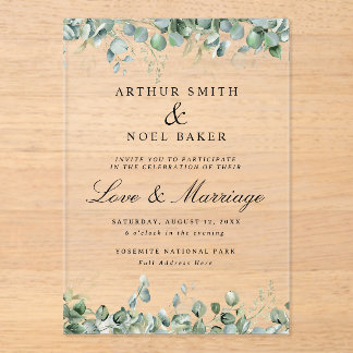 Customizable Pretty Eucalyptus Wedding  Acrylic Invitations