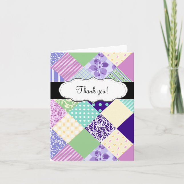 Customizable Pretty Patchwork Quilt Thank You Card (Front)