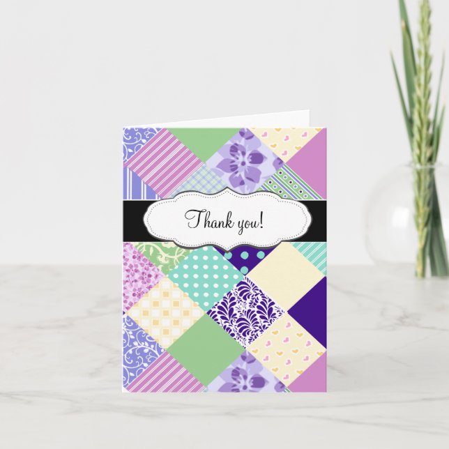 Customizable Pretty Patchwork Quilt Thank You Card (Front)