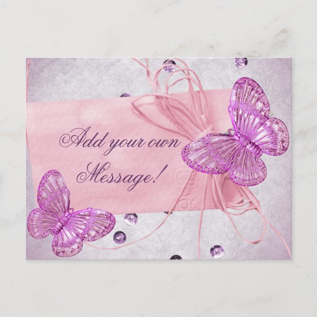 Customizable Pretty Pink Butterfly Design Postcard (Front)