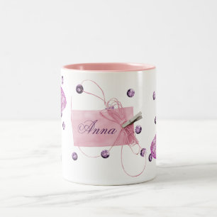 Customizable Pretty Pink Butterfly Design Two-Tone Coffee Mug