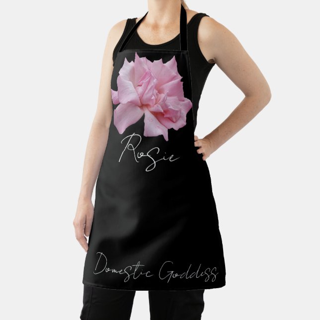 Customizable pretty pink rose name Rosie cute boho Apron (Insitu)