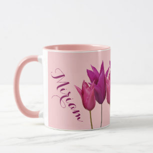 Customizable pretty pink tulip floral Miriam name  Mug