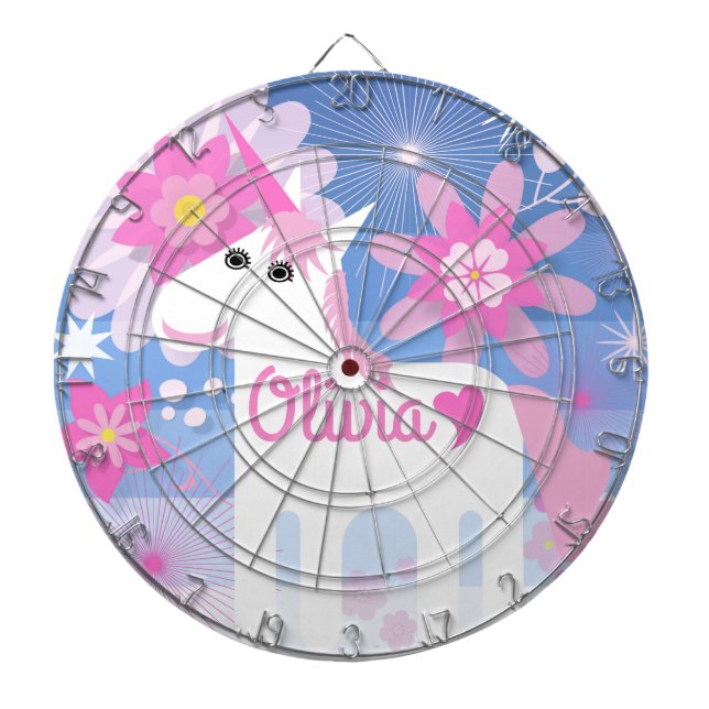 Customizable Pretty Pink Unicorn Dartboard (Front)