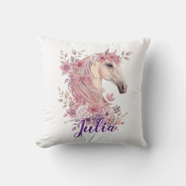 Customizable Pretty Ponies and Petals Throw Pillow (Front)