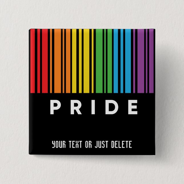 Customizable Pride Rainbow Barcode LGBTQIA+ 2 Inch Square Button (Front)