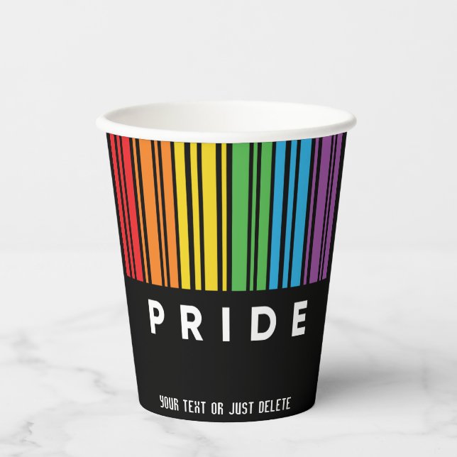 Customizable Pride Rainbow Barcode LGBTQIA+ Paper Cups (Front)