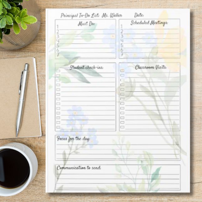 Customizable Principal To-Do List  Notepad (Personalized, fully customizable principal daily to-do list.  Checklist for principal
)