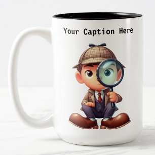 Customizable Private Investigator Cartoon Mystery  Two-Tone Coffee Mug