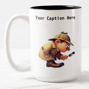 Customizable Private Investigator Cartoon Mystery  Two-Tone Coffee Mug