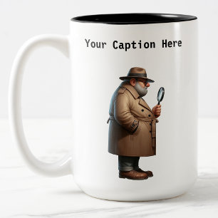 Customizable Private Investigator Cartoon Mystery  Two-Tone Coffee Mug