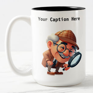Customizable Private Investigator Cartoon Mystery  Two-Tone Coffee Mug