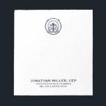 Customizable Professional Logo Branded Notepad<br><div class="desc">Elevate your professional image with our customizable logo branded notepad. The design features a sleek logo emblem at the top, accompanied by name, title, and company information in navy blue classic typography on a clean white background. This versatile notepad is perfect for any business looking to enhance their logo branding....</div>