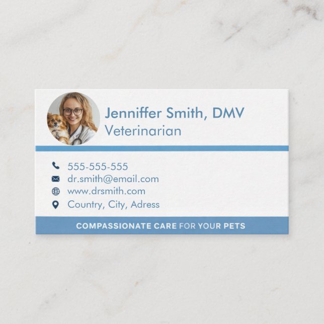 Customizable Professional Veterinarian  Business Card (Front)