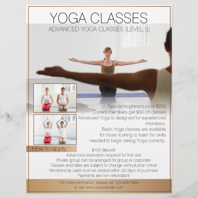 Customizable professional Yoga class flyers (Front)