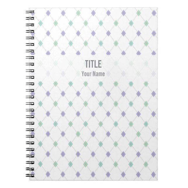Customizable Project Notebook: Mint & Lilac Argyle Notebook (Front)