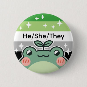 Customizable Pronoun Aromantic Pride Flag Frog 2 Inch Round Button