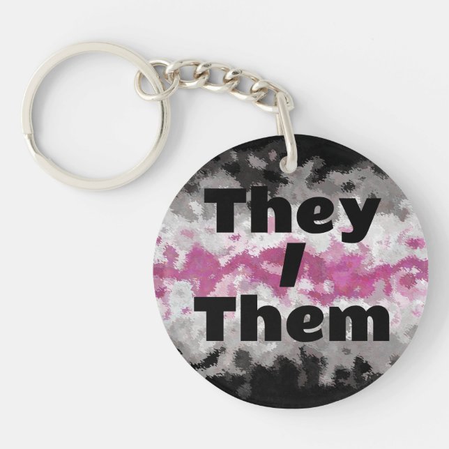 Customizable Pronoun Boho Librafeminine Pride Flag Keychain (Front)