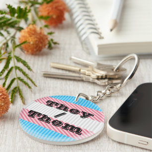 Customizable Pronoun Boho Stripe Transgender Pride Keychain