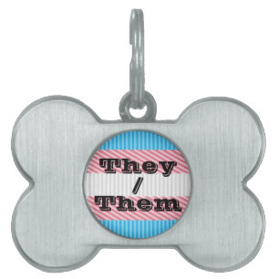 Customizable Pronoun Boho Stripe Transgender Pride Pet ID Tag