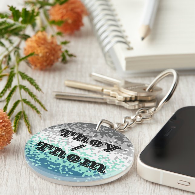 Customizable Pronoun Frayromantic Pride Flag Keychain (Front Right)