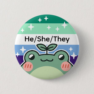 Customizable Pronoun Gay MLM Pride Flag Frog 2 Inch Round Button