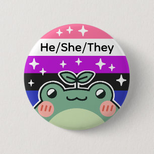 Customizable Pronoun Genderfluid Pride Flag Frog 2 Inch Round Button